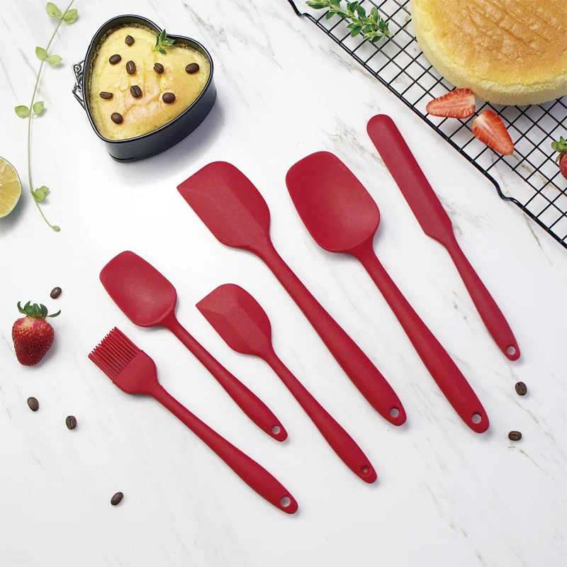 

Wholesale Washable BBQ Scraper Kitchen Silicone Spatula Set Baking Tools Set 6 pieces, Red(multi-color available)