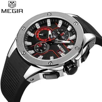 

Megir 2053 Male Silicone Wristwatch Date Quartz Multi-function Chronograph Military Sport Watches
