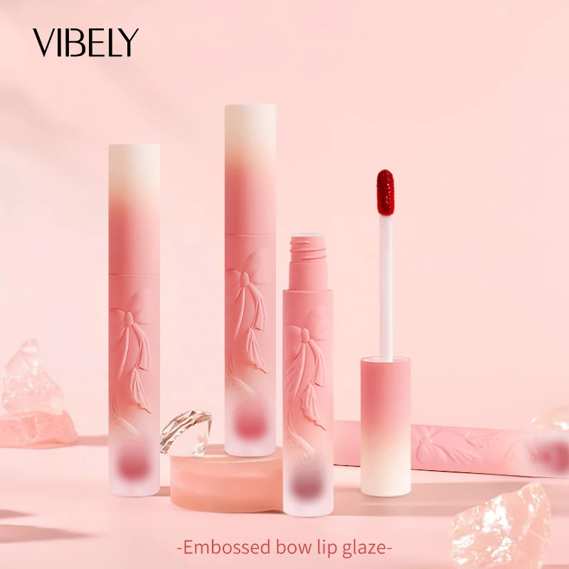 

2021 New Style Waterproof Silky Fog Velvet Lip Gloss Embossed Bow-knot Matte Lip Glaze