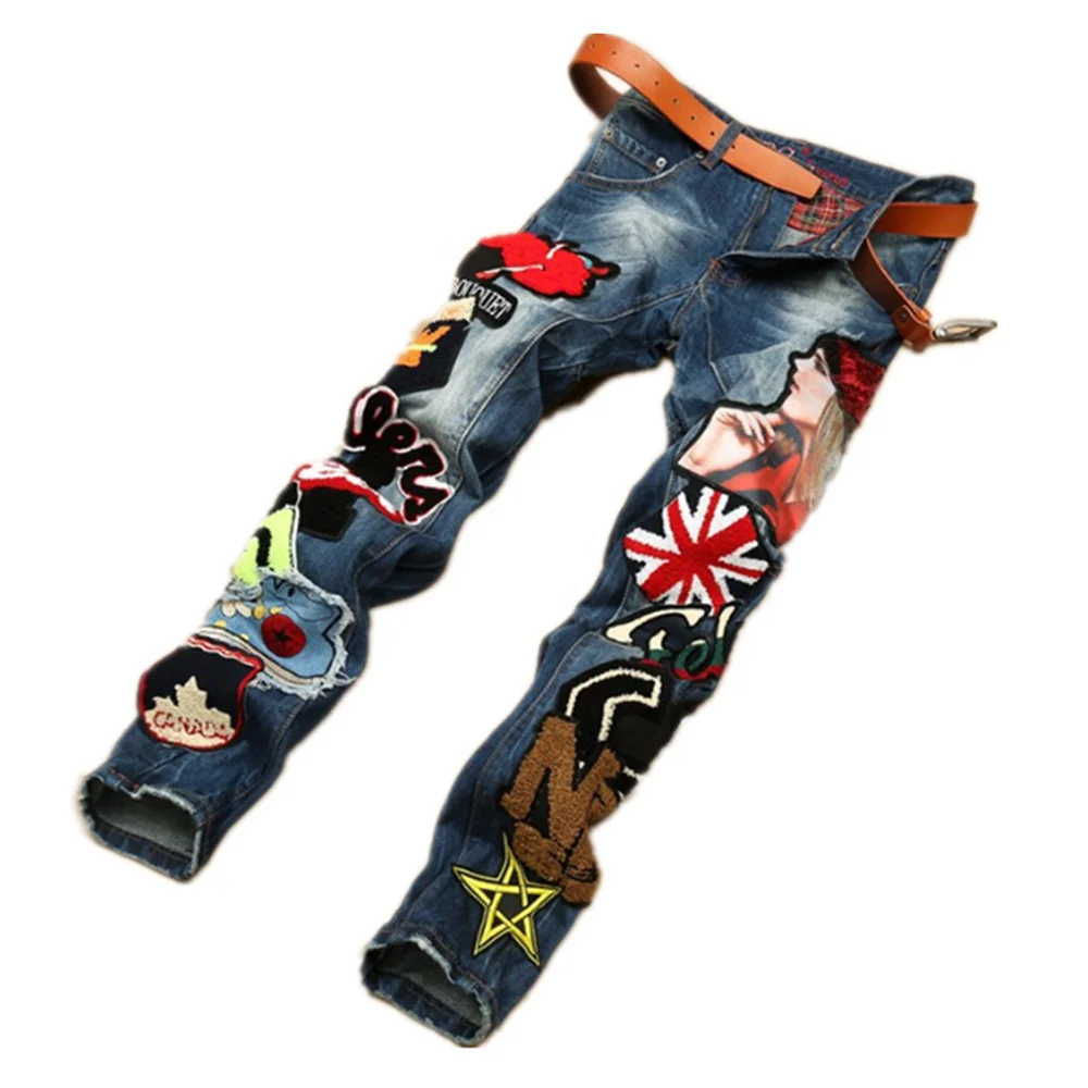 

Classic Design Patch Jeans Top Sell Quality Denim Pants For Men Fashion Patch Jeans