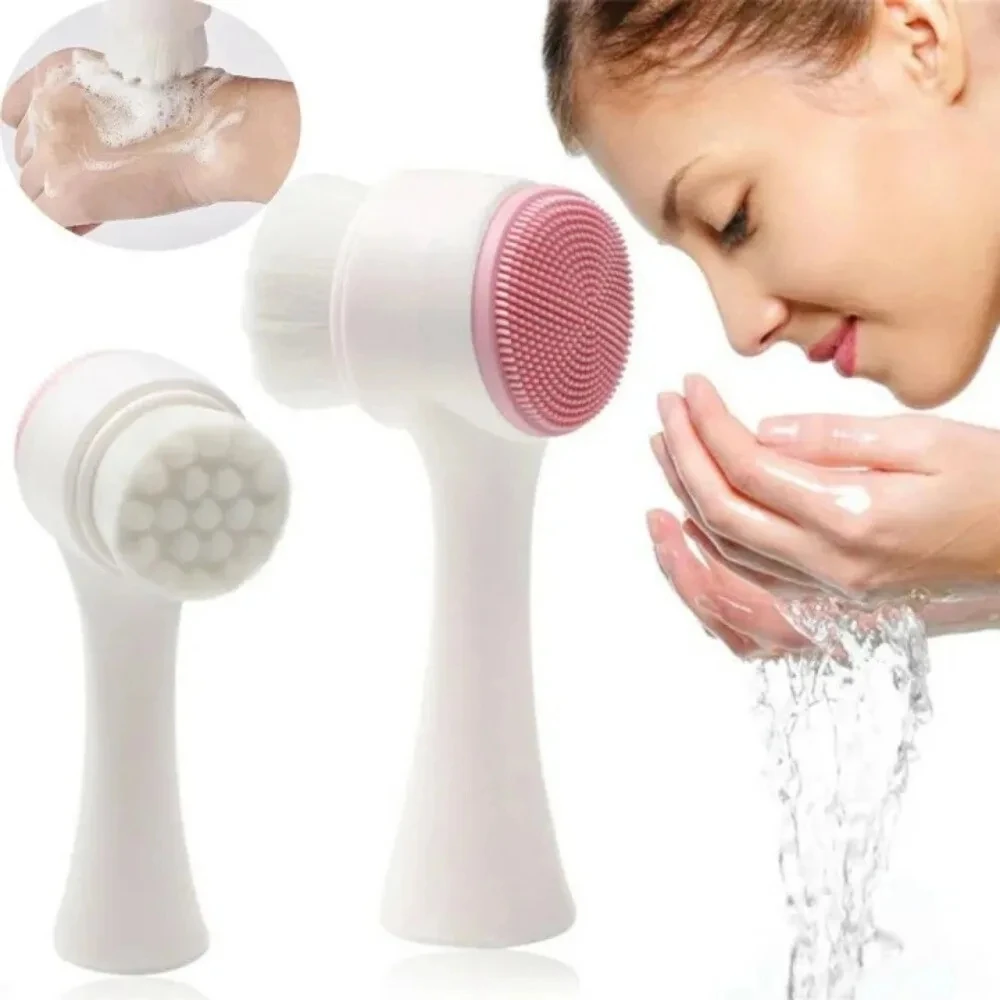 2 in 1 Face Brush Silica Gel Facial Brush Double Sided Facial Cleanser Blackhead Removing Product Pore Cleaner Exfoliating