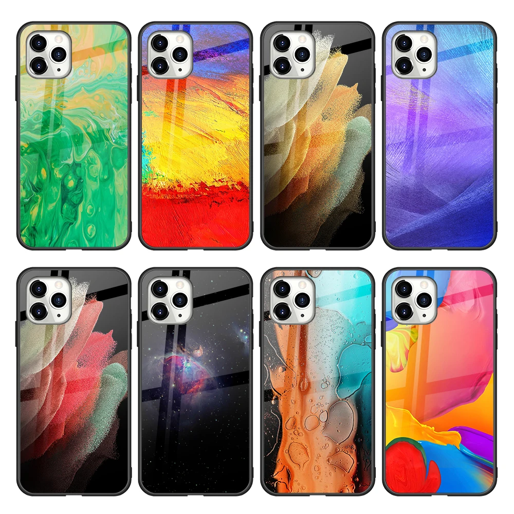 

Color Painting Glossy Hard Phone Case for iPhone 12 11 Pro Custom Cases for Samsung S10 S20 S21 Note 20 A52 Casing, Black