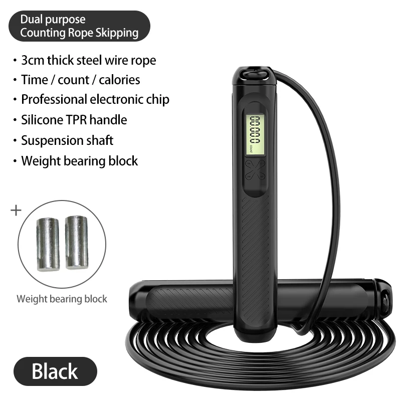 

New Best Outdoor and outdoor intelligent counti Sport Jump Rope Fitness Training Weighted High Speed Skipping Jump Rope, Black/black and white/pink/greish white