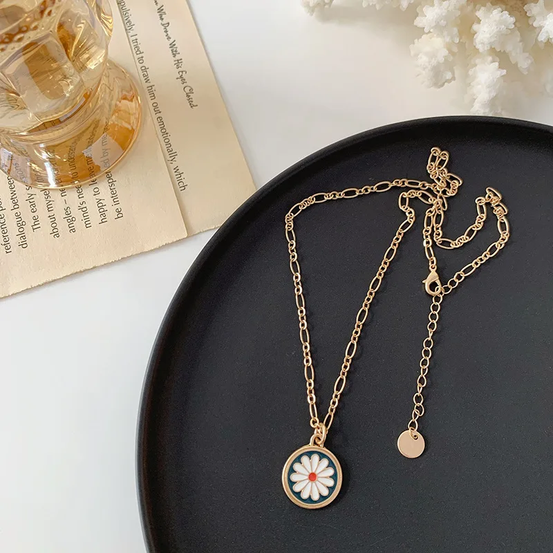 

JUHU 2021 summer New flower alloy necklace fashion ins oil painting clavicle chain cute little daisy alloy jewelry wholesale, Gold