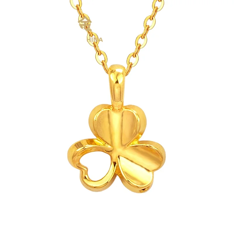 

Certified 999 Thousand Pure Gold Cyanide-Free Craft Three-Leaf Gold Pendant Women's Pendant Collarbone Chain 3D Hard Gold