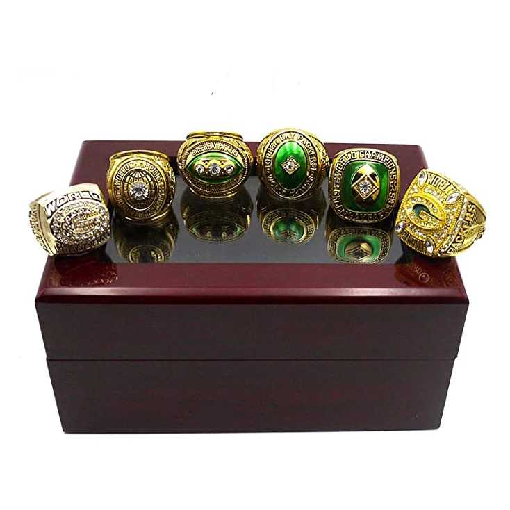 

Wholesale Custom 6pcs + Wooden Box Set 1961 1965 1966 1967 1996 2010 Green Bay Packers Championship Ring Size 11 Fan Men Gifts