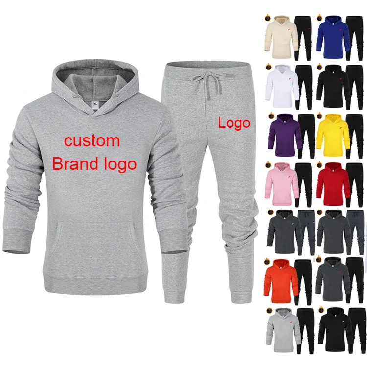 

Jogging Sets Tracksuit Men Autumn Winter Hooded Sweatshirt Drawstring Outfit Sportswear Male Suit Pullover Two Piece Set