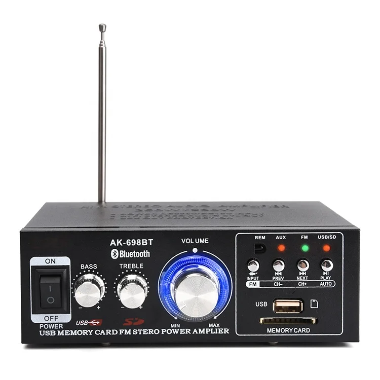 

AK-698BT Blue tooth Audio Amplifier 250W+250W, BT 5.0 Wireless Hi-Fi Stereo amplifier car, Black
