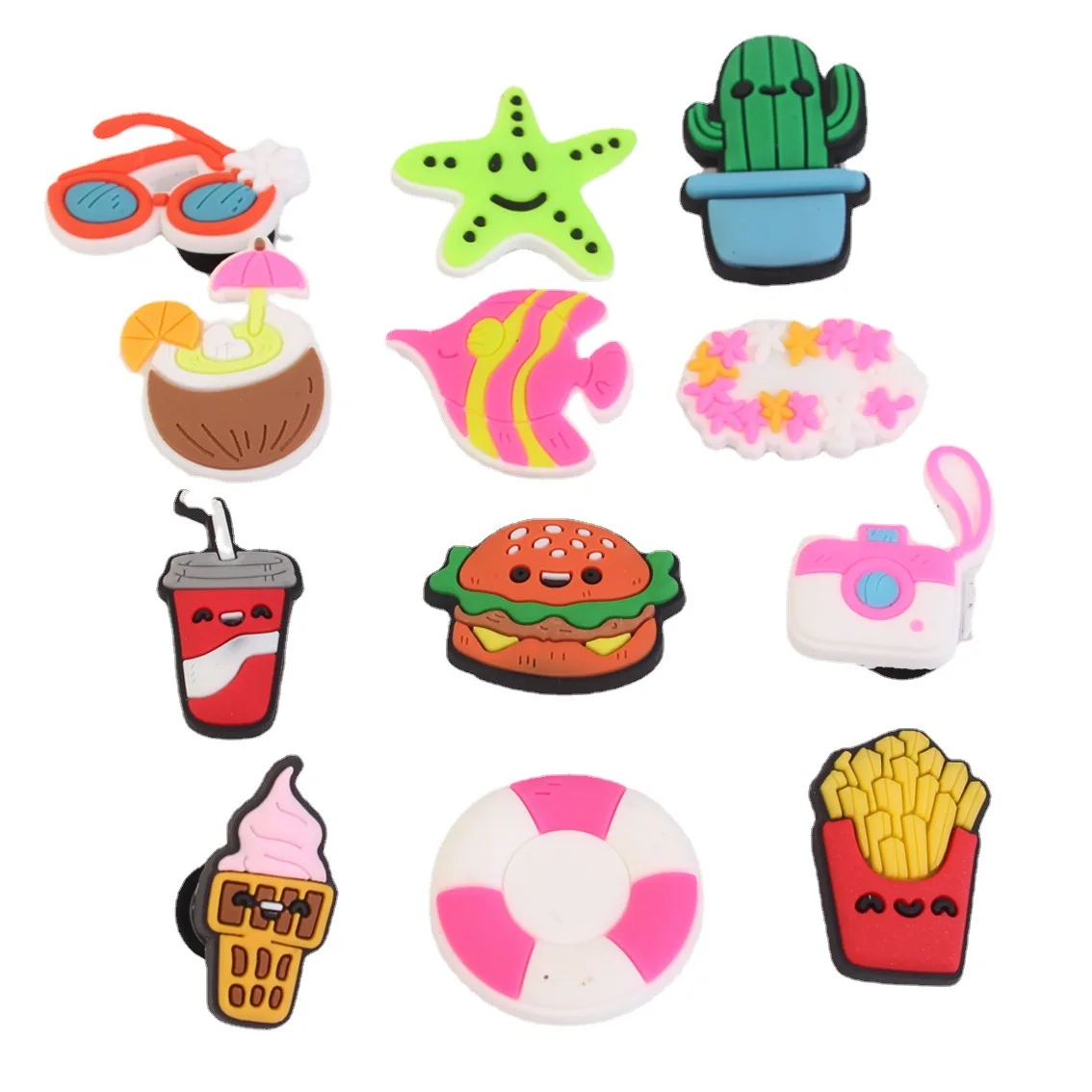 

1000pcs+ wholesale Factory cheap new design cactus French fries soft PVC shoe charms for kids accessories croc buttons gibz, As picture