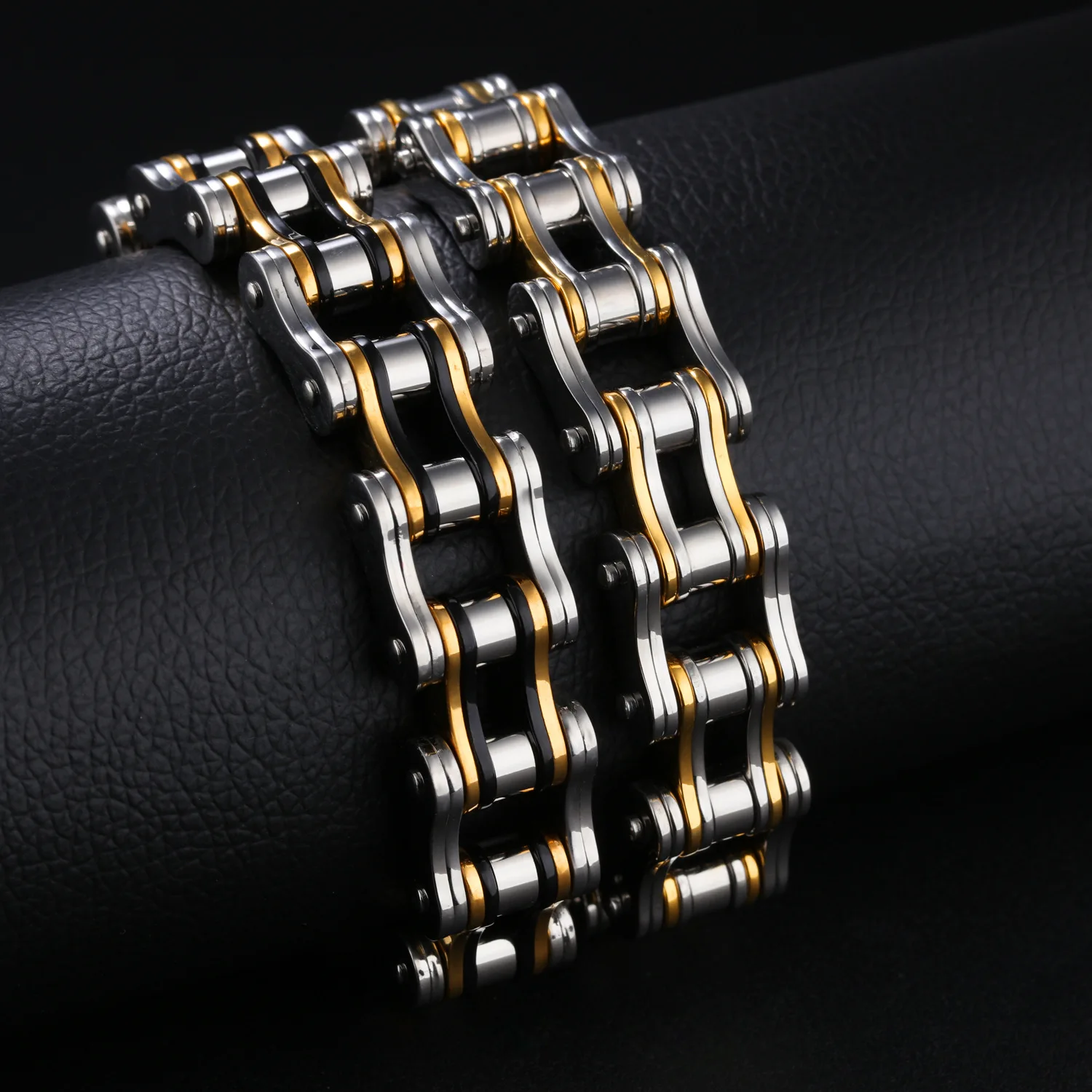 

Titanium Cuff Bracelet for Men Dubai Gold Motorcycle Chain Bracelet Hip Hop Stainless Steel Jewelry Wide Bicycle Gold Bangles, As pics
