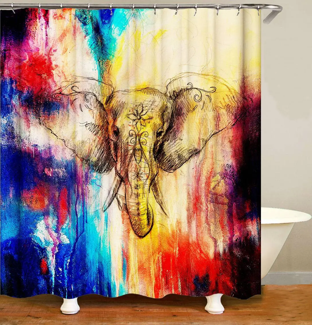 

Free sample custom polyester animal custom printed elephant shower curtain