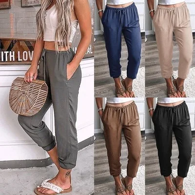 

2021 fashion womens trousers & pants Cotton and hemp thin Harlem pants loose nine point trousers, 5 colors