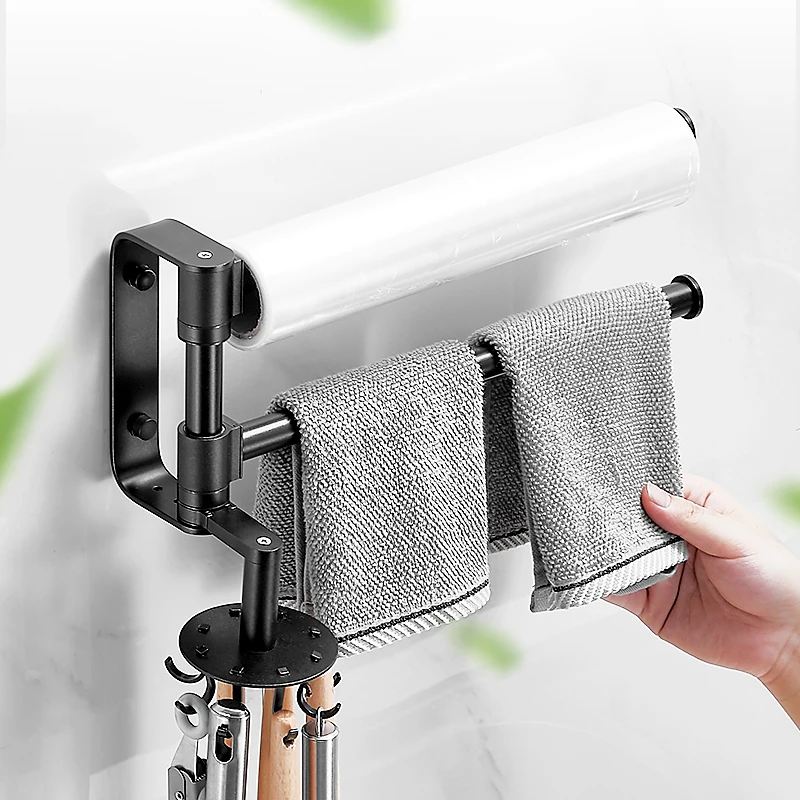 

Aluminum Alloy 360 Rotating Kitchen Hanger Towel Bars Swing Arm Towel Rails Movable Towel Hanger