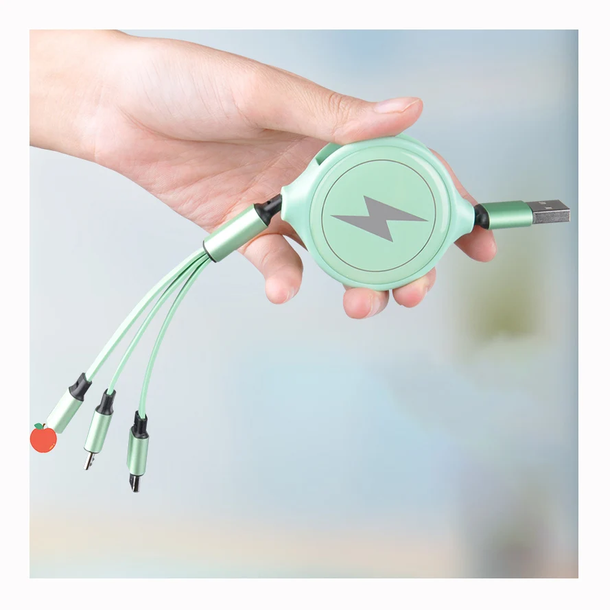 

2021 new wholesale Customizable gift cable multi-functional 3 in 1 USB data cable mobile phone charging cable, Red \black \green \pink \yellow\oem