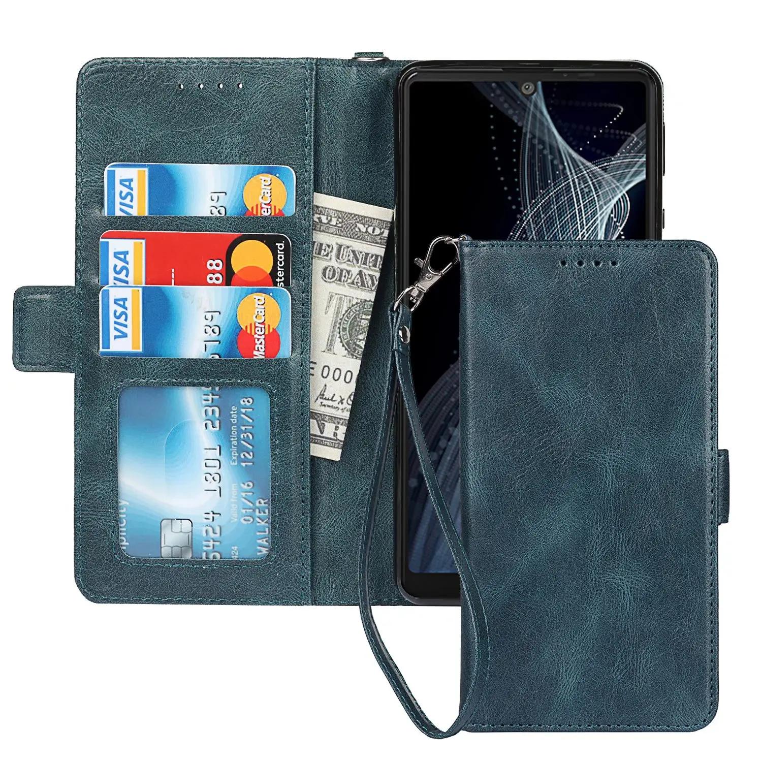 

Middle button vintage double fold flap PU Wallet Leather Case For Samsung Galaxy S9 plus, As pictures