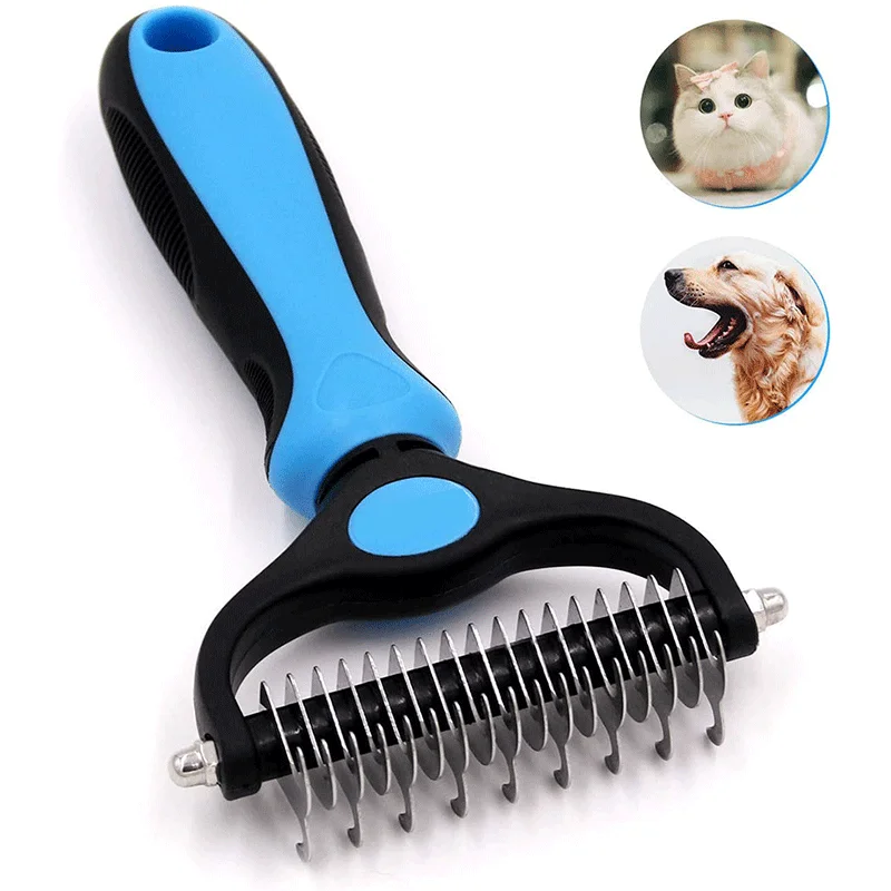 

Pet Shedding Dematting Grooming Tool Self-Cleaning Dog Cat Hair Remover Double Sided Blades Fur Trimmer Pet Deshedding Brush