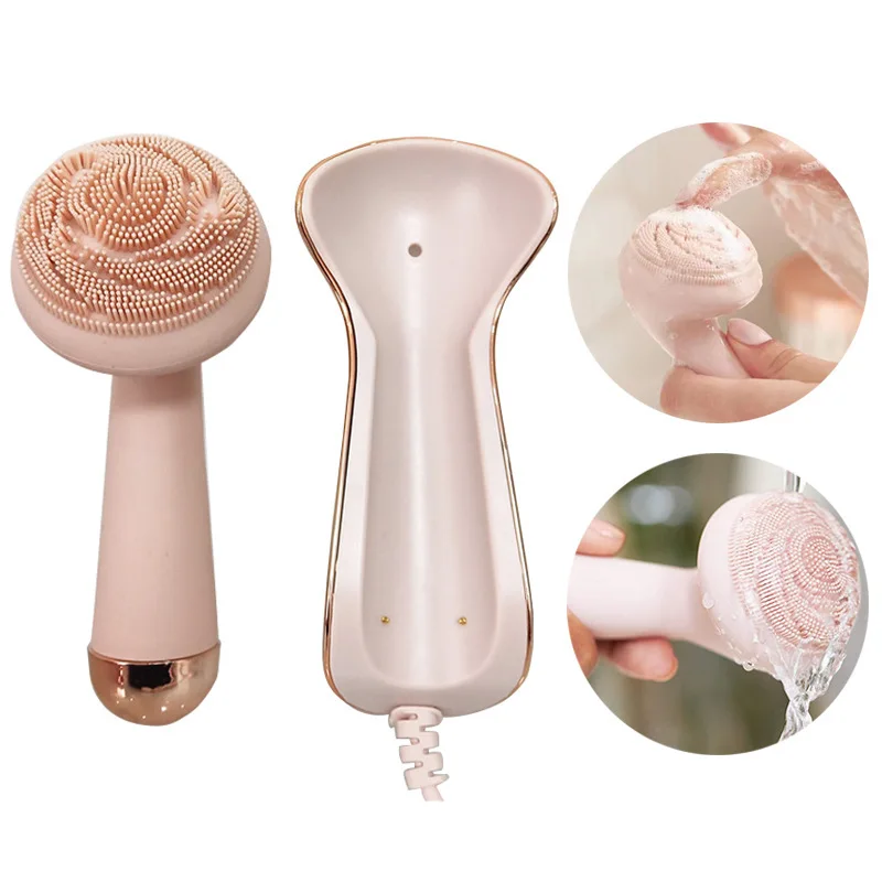 

Wash Face Machine Electric Face Cleanser Massager Waterproof Sonic Silicone Facial Cleansing Brush, Pink