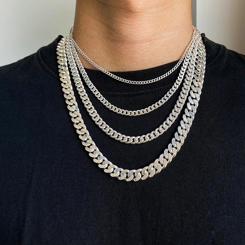 

Factory supplier cuban link chain 925 sterling silver male necklace link chains for jewelry making gold chain for men women