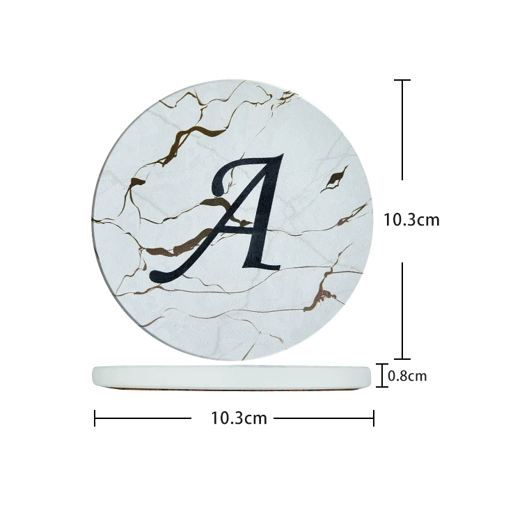 

New Arrival Low Price Absorbent White Marble Pattern Letter Ceramic Coffee Coaster