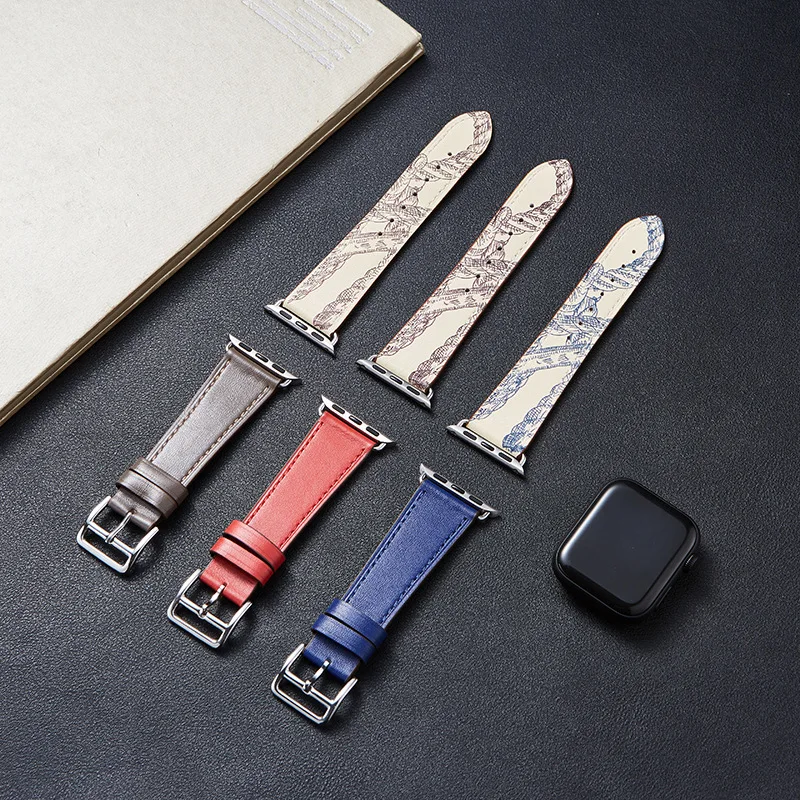 Custom logo luxury designer genuine leather watch strap for apple watch band ultra series 9 8 7 se 6 5 4 3 2 1