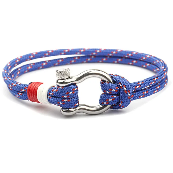 

BM3007 Fashion stainless steel terylene cord men's bracelet, polyester fibre with steel horseshoe connector wrist rope bracelet