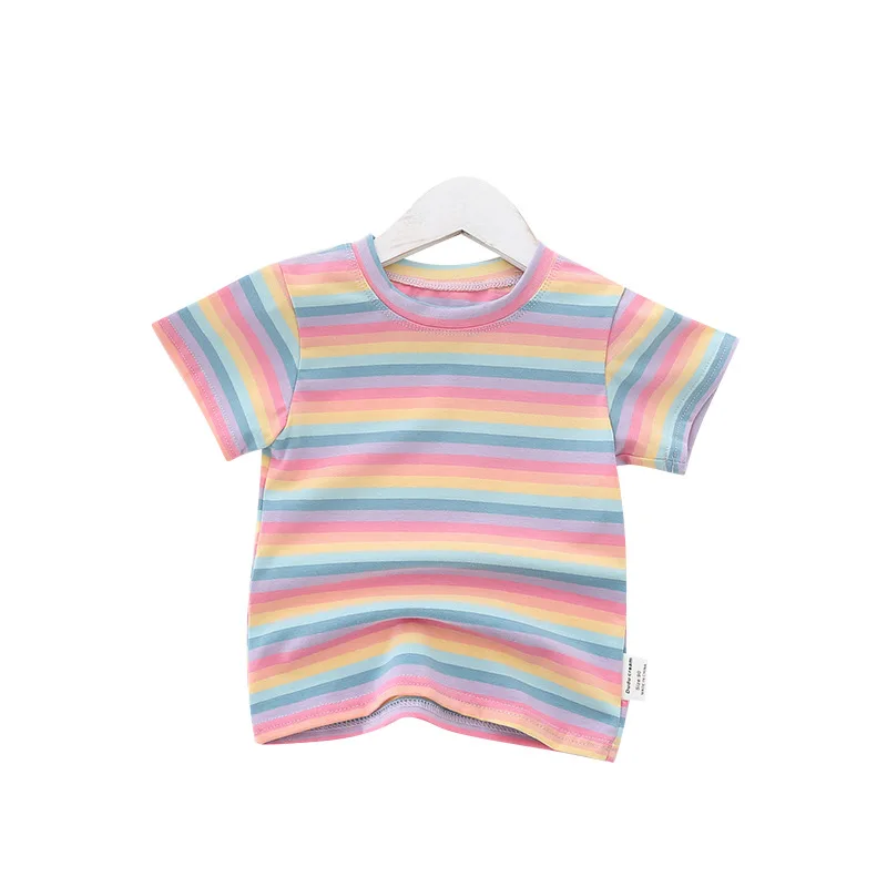 

New rainbow stripes girls short sleeve t-shirt