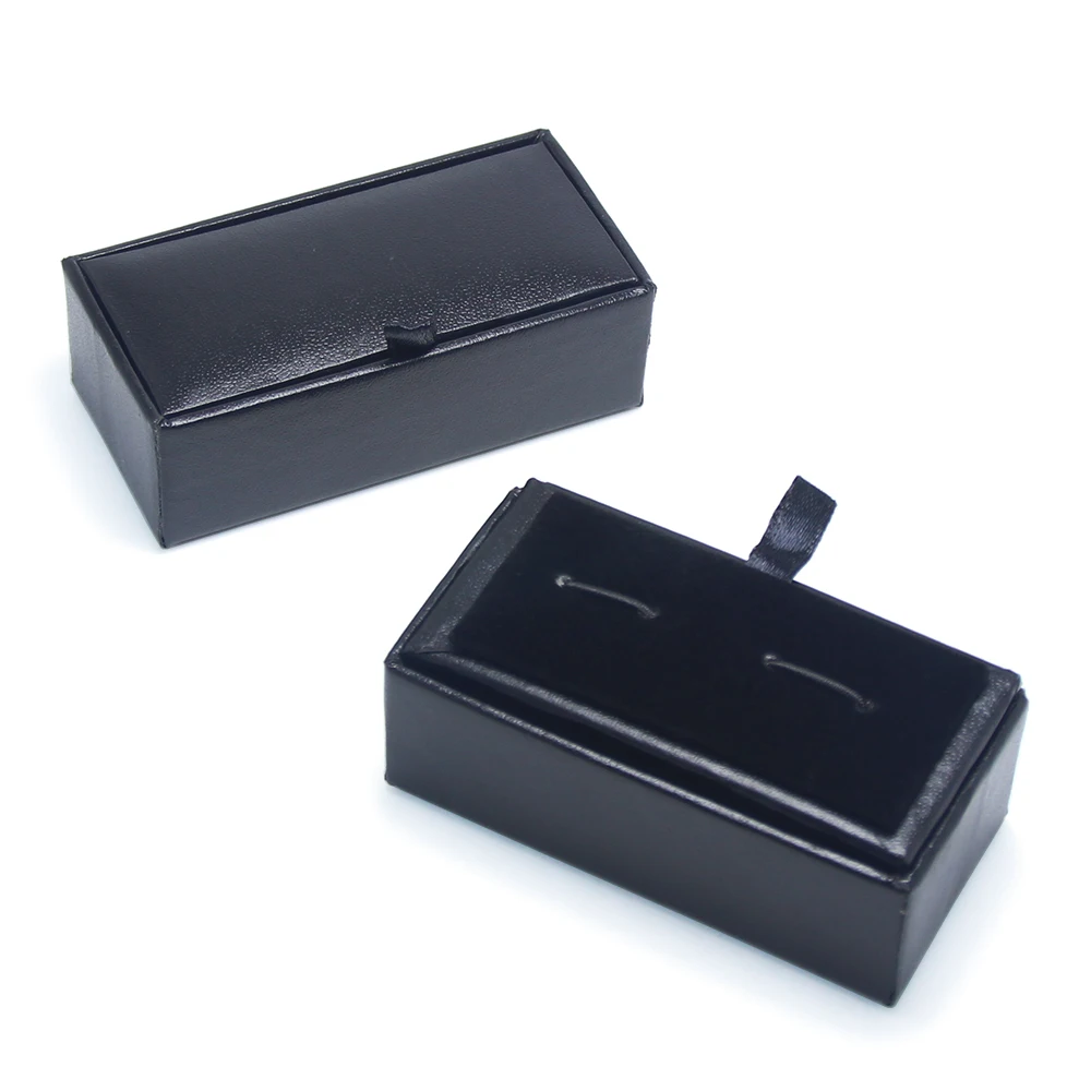 

Cardboard Sponge Packing Hardboard Cufflinks Wedding Gifts Jewelry Box Case Black Leather Paper Storage Cufflink Box Wholesales