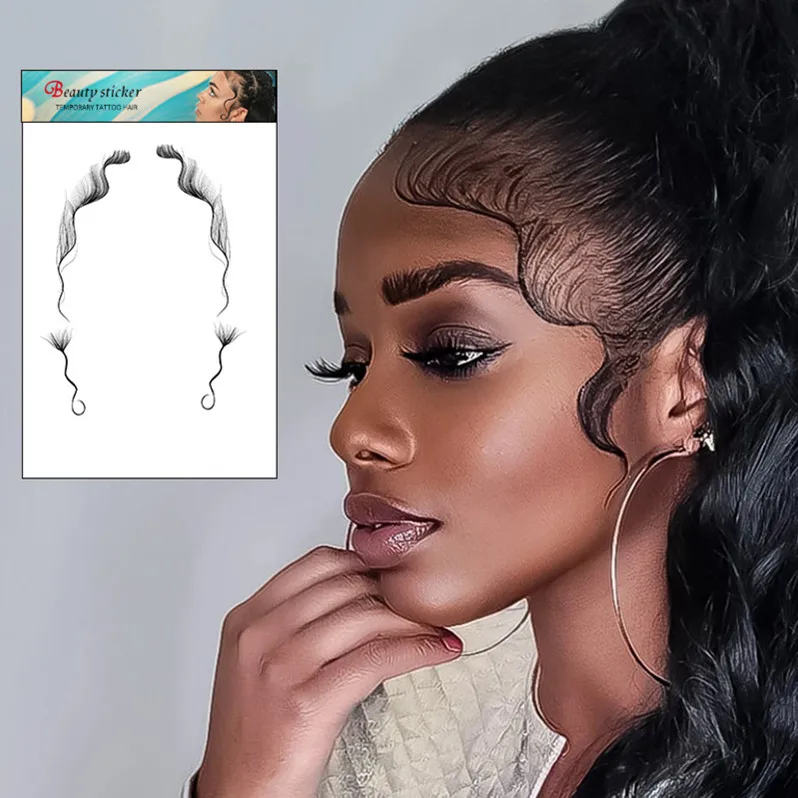 

OMG baby hair tattoo custom low moq vegan edge control natural kinky hair hold adult sticker paper mini edge control extra hold, Black