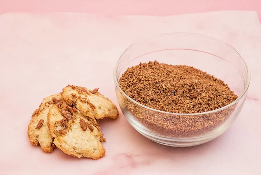 Close-up of cinnamon dolce sprinkles on coffee foam with visible texture and color