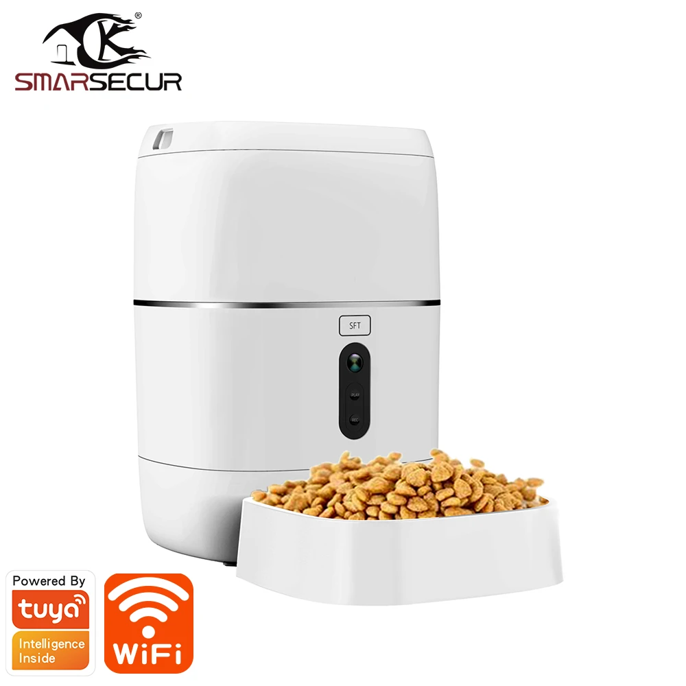 

{Manufacturer}Automatic WiFi Smart Pet Feeder 1080p Camera for Cats Dogs Auto or Manual Food Dispenser iOS Android, White