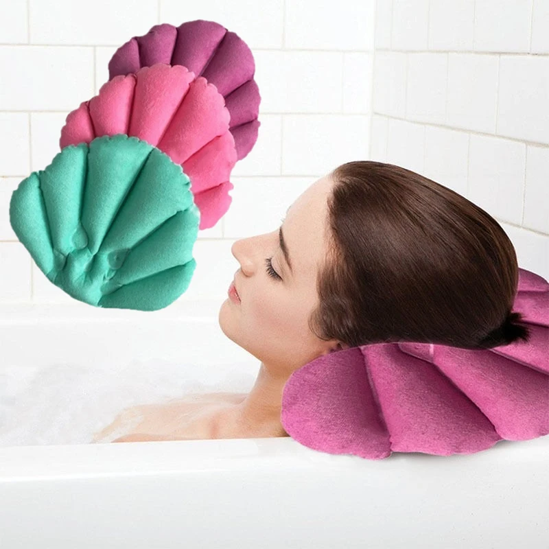 

Soft Bathroom Pillow Home Comfortable Non-slip Spa Inflatable Bath Cups Shell Shaped Neck Bathtub Cushion Bathroom Accessories, As photo