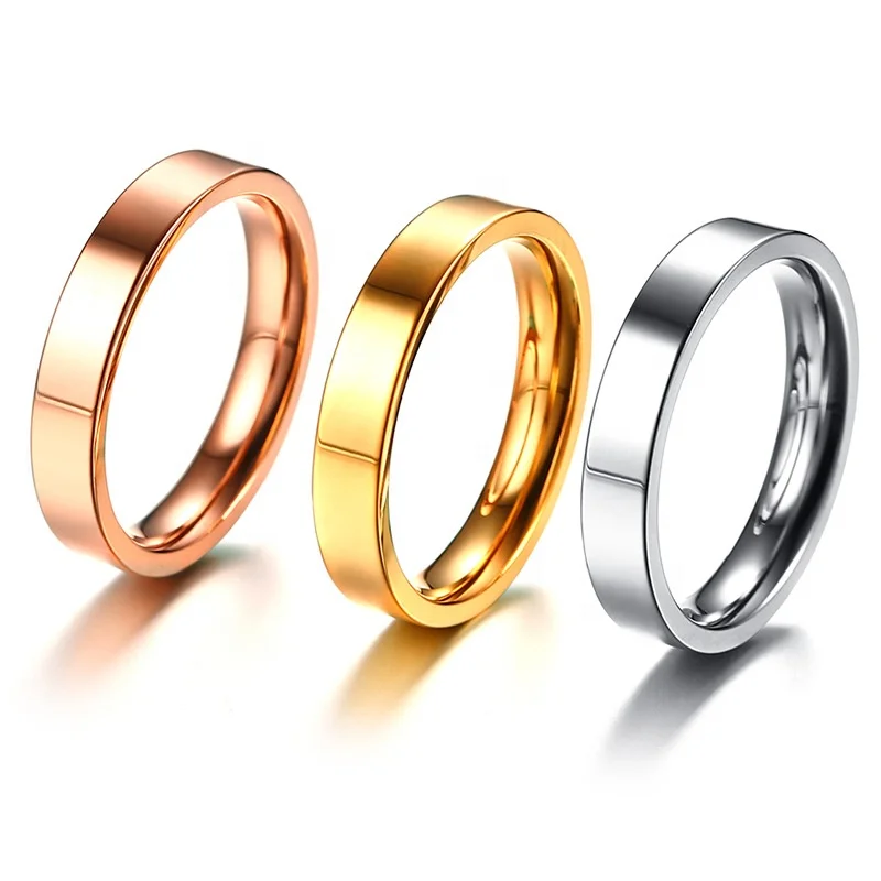 

2021 New Simple Stainless Steel Band Rings Gold Multi Color Plated Custom Punk Hip Hop Polished Finger Band Rings Women Men Gift, Rose gold/s.steel/gold