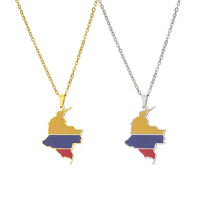 

Ebay Hotsale Stainless Steel Colombia Map Pendant Necklace Fashion Colorful Drop Oil Colombia Map Necklace For Party