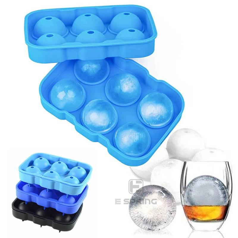 

BPA free 6 Cavity Whiskey Ice Cube tray Mold Kitchen Tool Silicone Ball Shape Ice Grid, According to pantone color