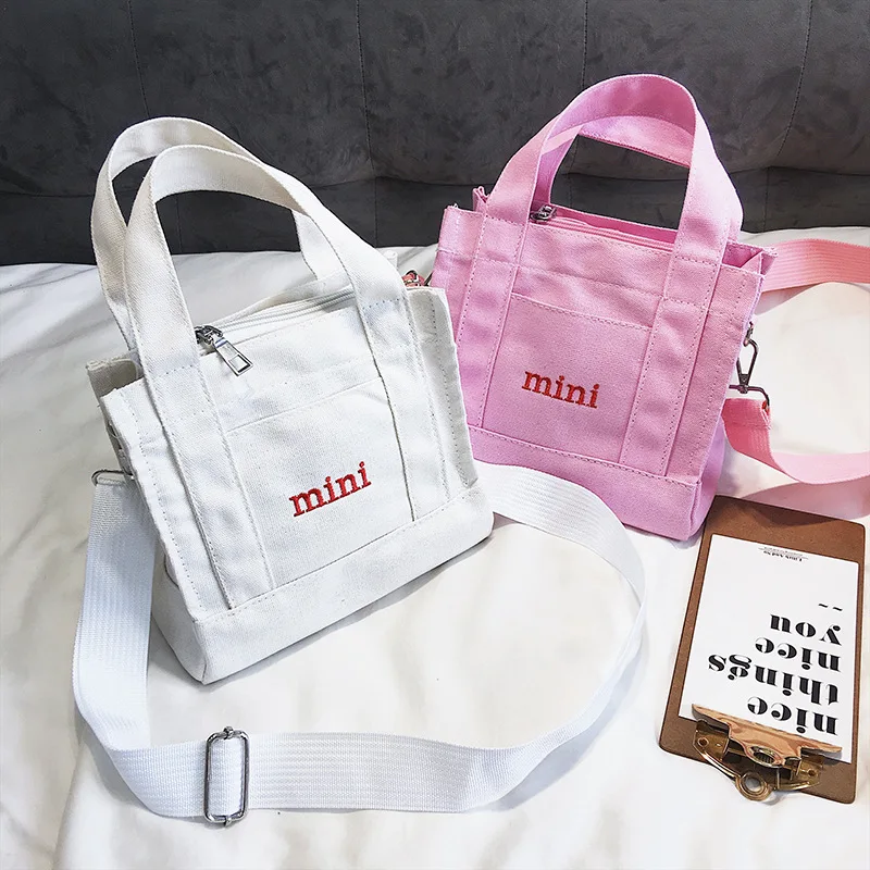 

Cheap Eco Friendly Printed Logo Tote bag Cotton Canvas Mini Tote Bag Woman's Canvas Material Single Shoulder Crossbody Bags, Pink / white / yellow / black