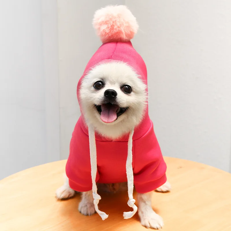 

Good Quality Pet Apparel Pet Hoodies With Cute Ball Decoration Pet Clothing Luxury Dog Winter Jacket, Gray, pink, light green