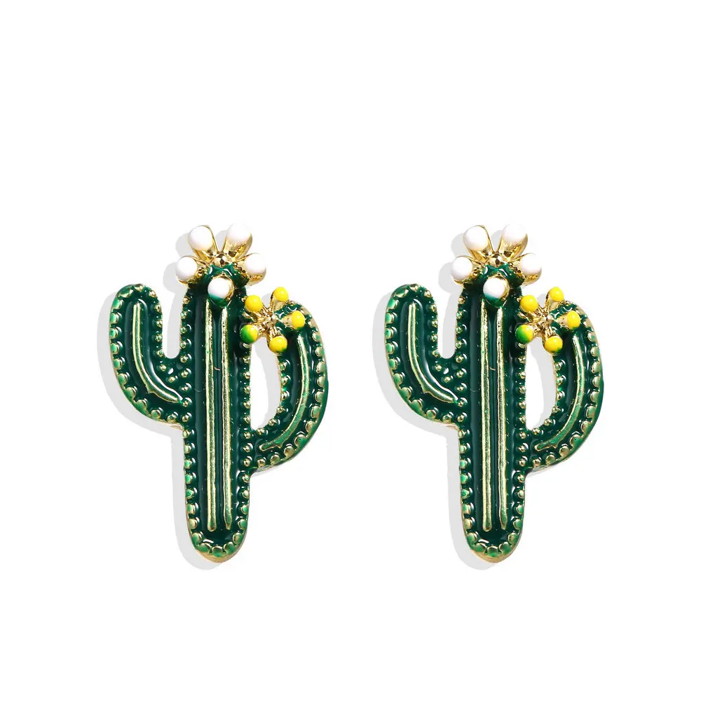 

European and American new green cactus earrings creative retro simple alloy plant earrings