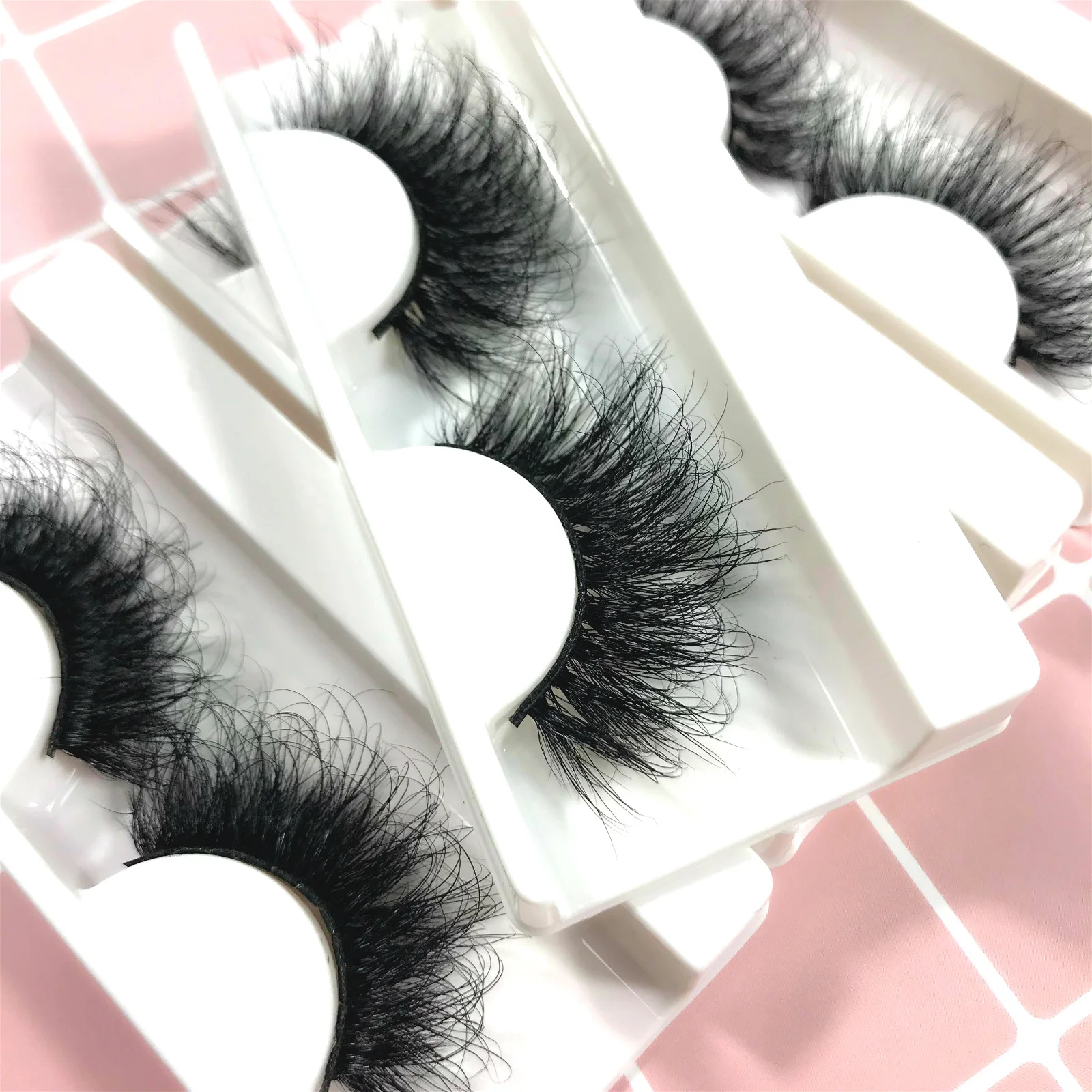 

3D Mink Fluffy 25mm Eyelashes Customize Full Strip Bulk 25 mm Mink Lashes, Natural black