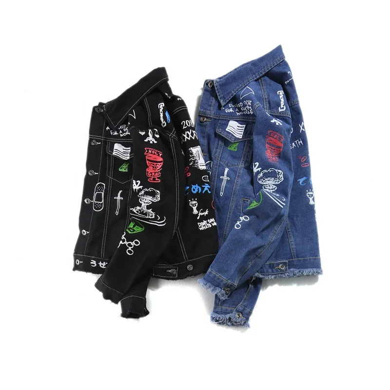 

Custom Designer Funky Hip hop Streetwear Male Men Denim Jeans Jacket, Blue,black