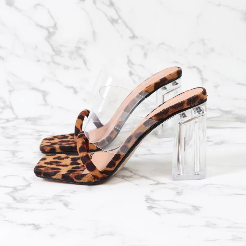 

2021 New Fashion Woman Heel Shoes Summer Open toe Sandals Clear Chunky Heels Sandals Glass Heels