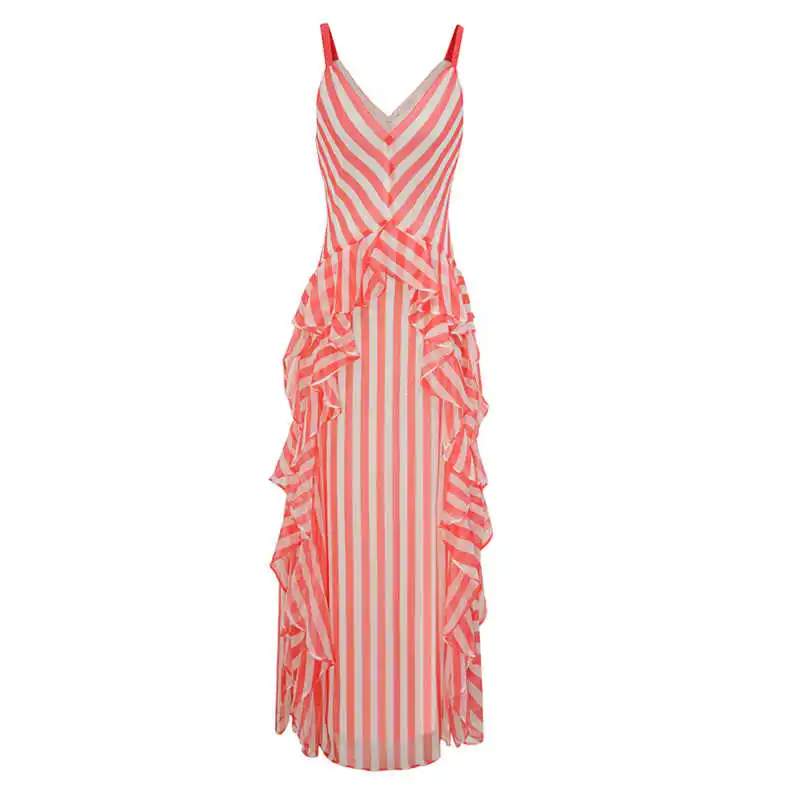 

2022 Hot Sale Women's Clothes High-End Light Luxury Summer Pink Striped Beach Ankle Long Skirt