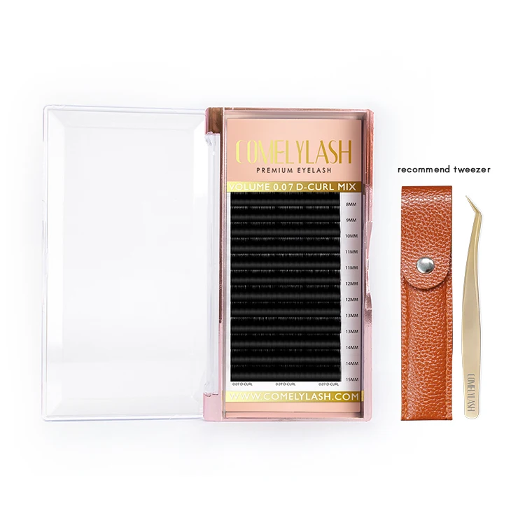 

Comelylash matte black silk flare eyelashes individual private label faux mink eyelash extension supplies