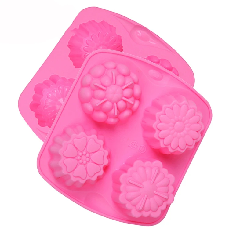 

Baking mold 4 creative Flowers Silicone Cake Mold Pudding Jelly Handmade Soap Mold, Pink