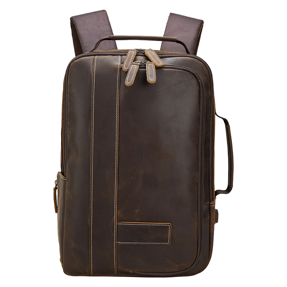 

Tiding Vintage Men's Genuine Cow Leather Back Pack Bag 15.6 Inch Expansion Laptop Backpack Bag With USB