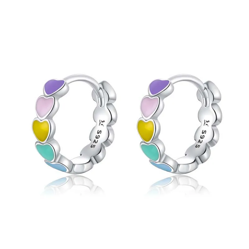 

Women Hoop Earrings Colorful Heart Rainbow Tiny Hoop Design Enamel 925 Sterling Silver Earrings For Girls