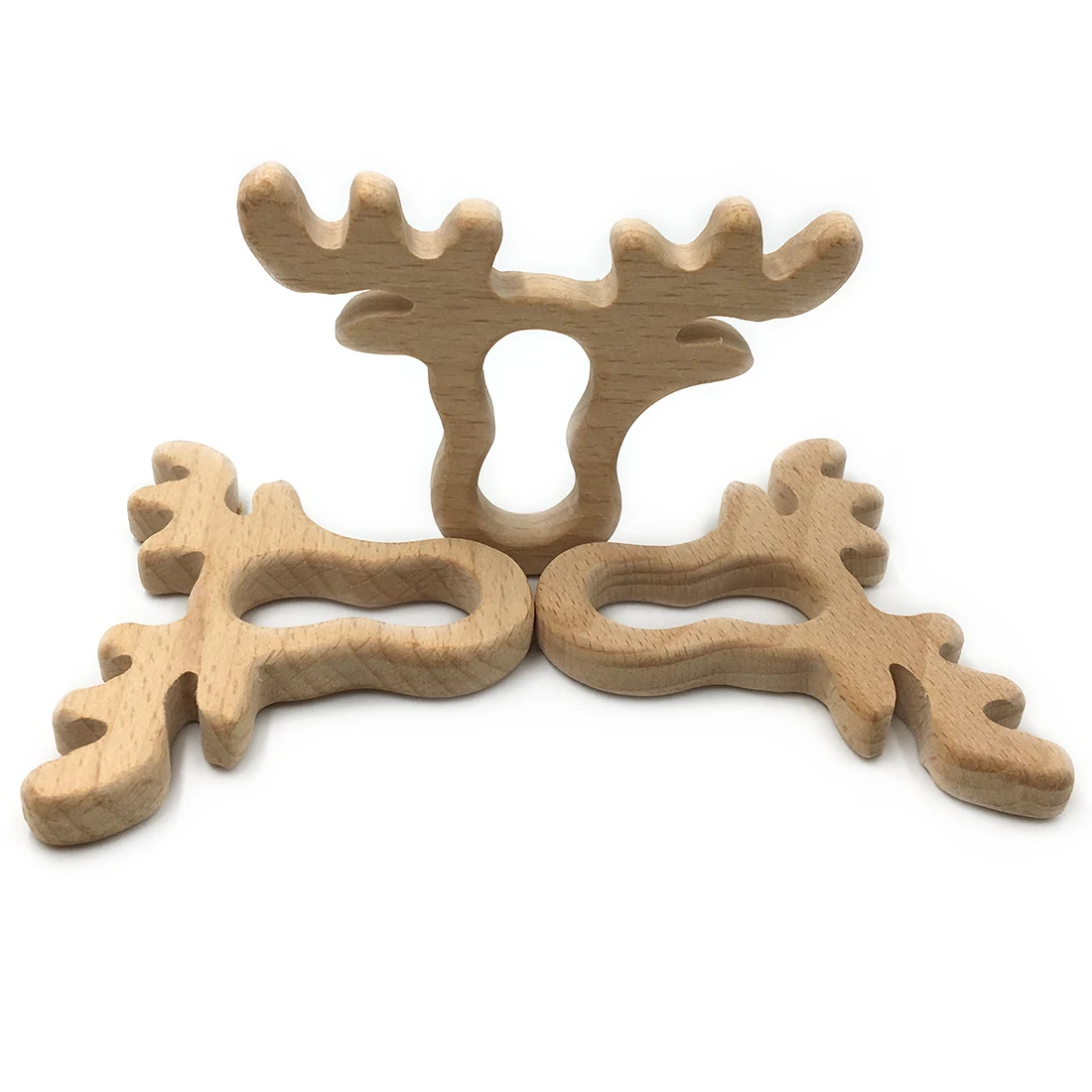 

DIY Baby Gym Toys Wood Necklace Pendant Food Grade Wooden Teether Toys Antlers Wooden Teething Newborn Toys, Natural