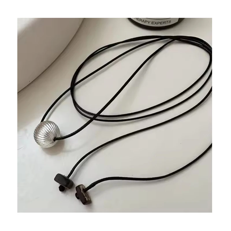 Vintage Wholesale 925 Sterling Silver Black Cord 14MM Round Ball Pendant Necklaces Jewelry for Women