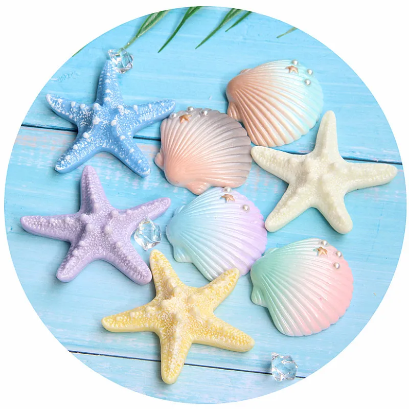 

Free Shipping Big Artificial Starfish Shell Cute Sea Animals Flatback Decorative Resin Cabochons Crafts Resin Embellishments, Blue,yellow,purple,white,pink