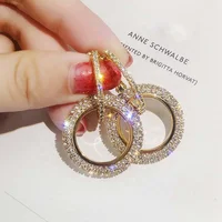 

Hot selling handmade women rhinestone circle gold hoop earrings