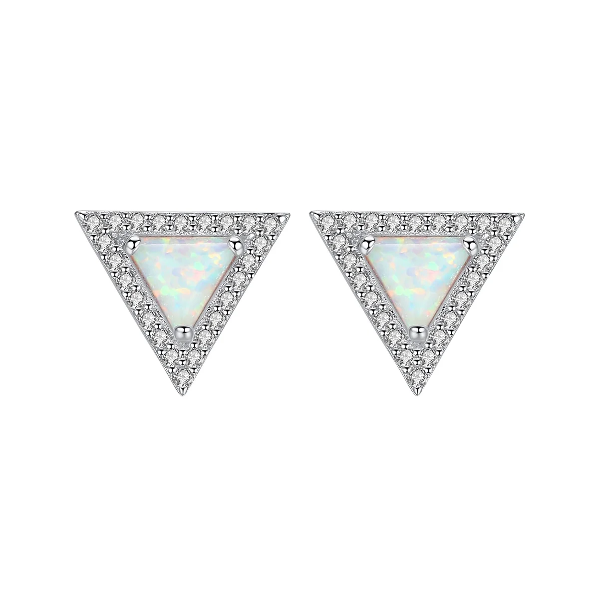 

Korean Earring Lot Mothers Day Gift Silver Triangle Stud Wholesale Zirconia Pave Opal Earrings